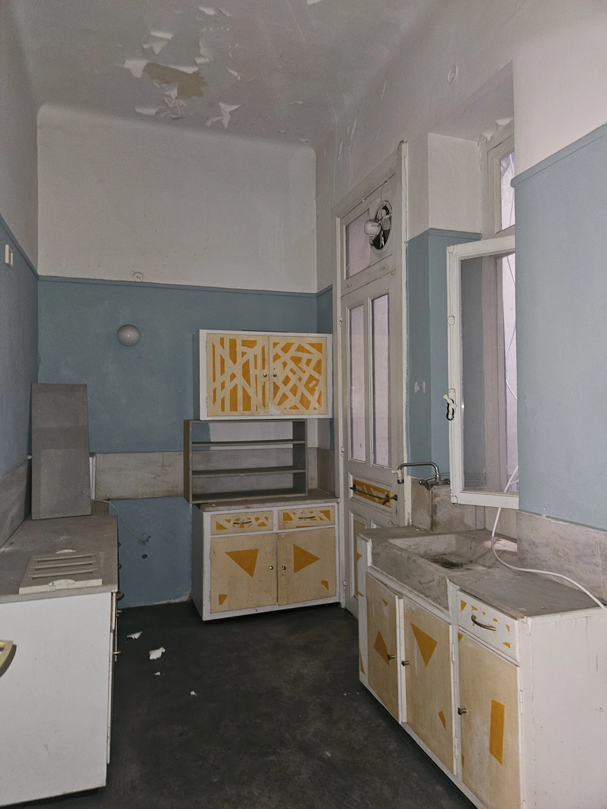 First floor, current condition — existing kitchen and ceiling condition