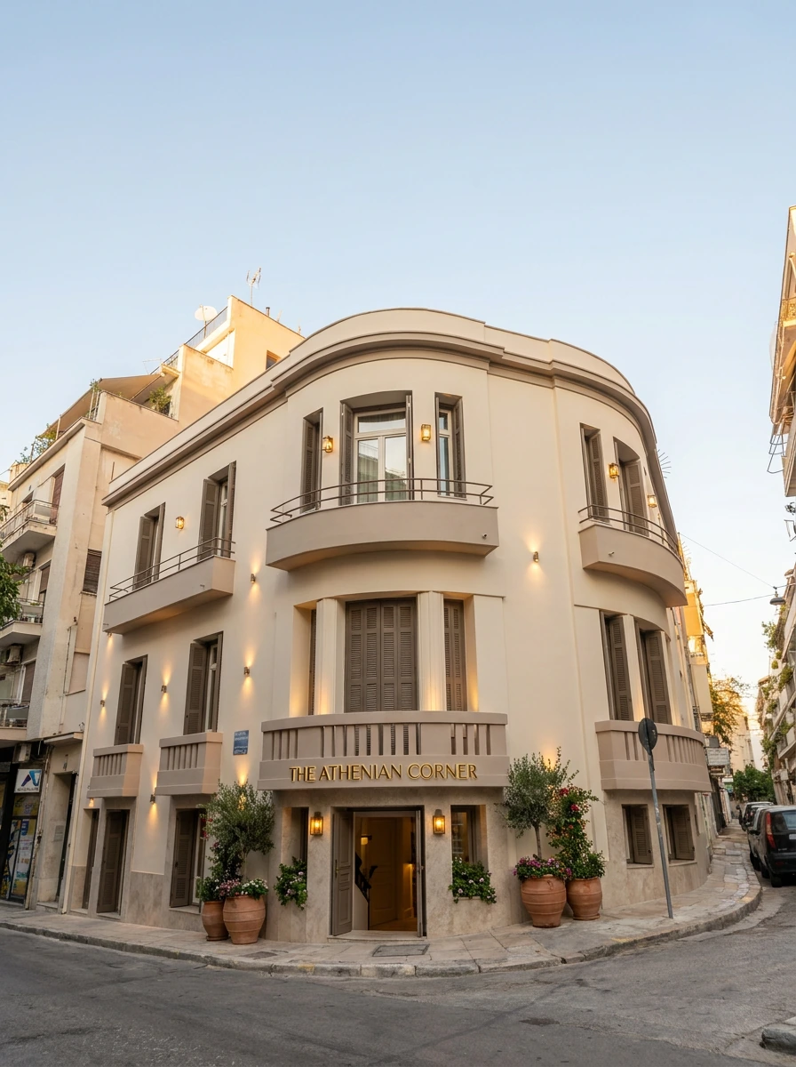 Boutique hotel exterior — illustrative ai renovation concept