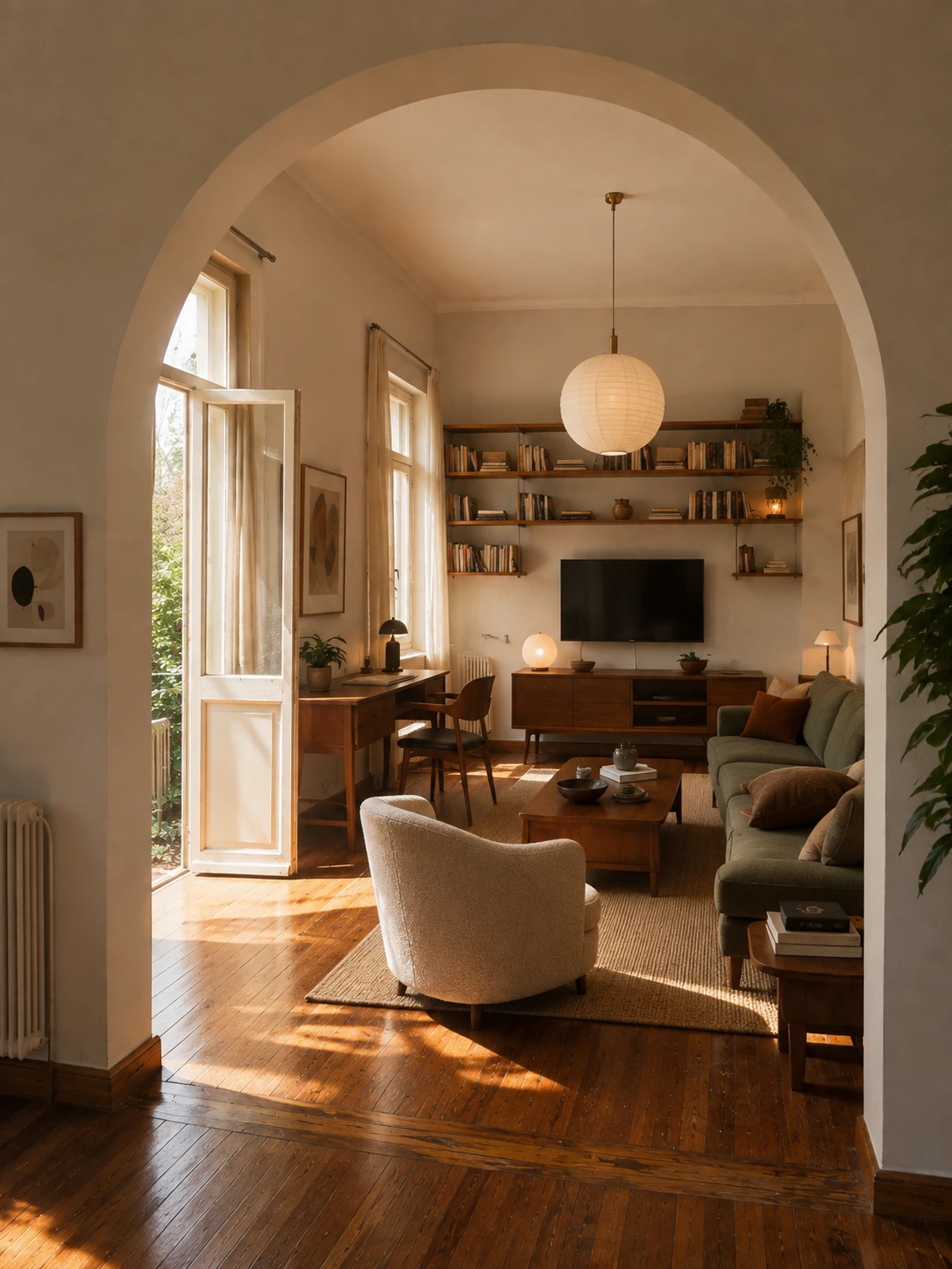 Shared lounge and library — illustrative ai renovation concept
